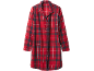 Rood en marineblauw geruit nachthemd met lange mouwen en knoopsluiting.