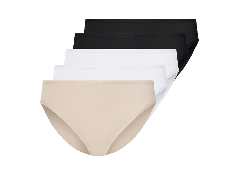 Drie paar katoenen slips in zwart, wit en beige.