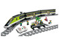 LEGO treinset met een groene hogesnelheidstrein, rails en een afstandsbediening.