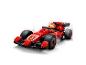Rode LEGO Ferrari Formule 1-racewagen met minifiguurcoureur.