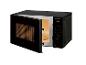 Zwarte magnetron met open deur, digitaal display toont 15:00.