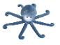 Blauwe octopus knuffel met acht tentakels en een lachend gezicht