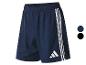 Donkerblauwe sportshorts met drie witte strepen en logo