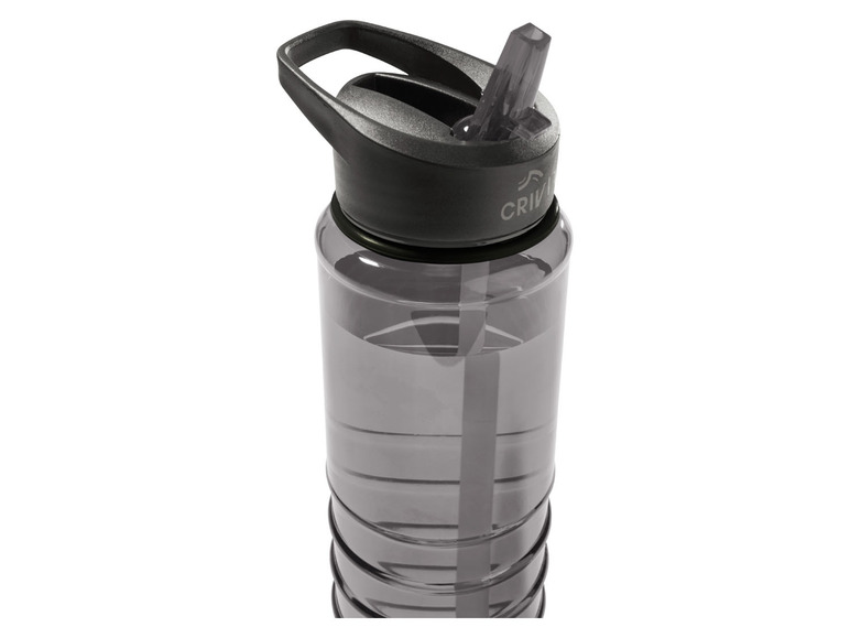 Een zwarte Crivit waterfles met drinktuit.