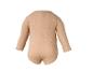 Geribde baby romper met lange mouwen in beige kleur, achteraanzicht.