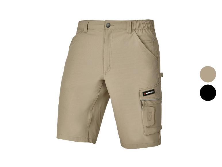 Beige Parkside werkshorts met cargozakken.