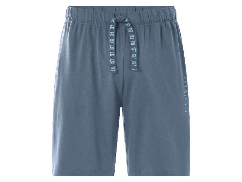 Blauwe pyjamashorts met trekkoord met de tekst 'CR7' en 'NIGHTWEAR' op de pijp.