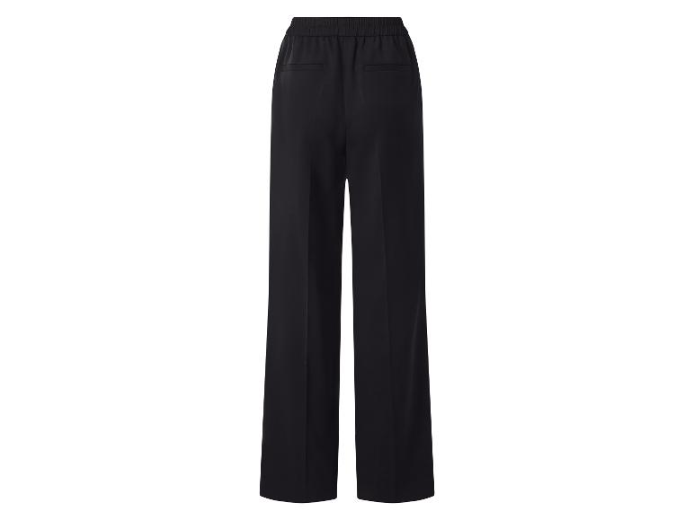 Zwarte wide-leg broek met elastische tailleband en twee achterzakken, achteraanzicht.