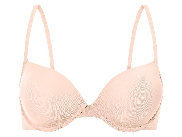 Een beige bh met gladde cups en brede bandjes.