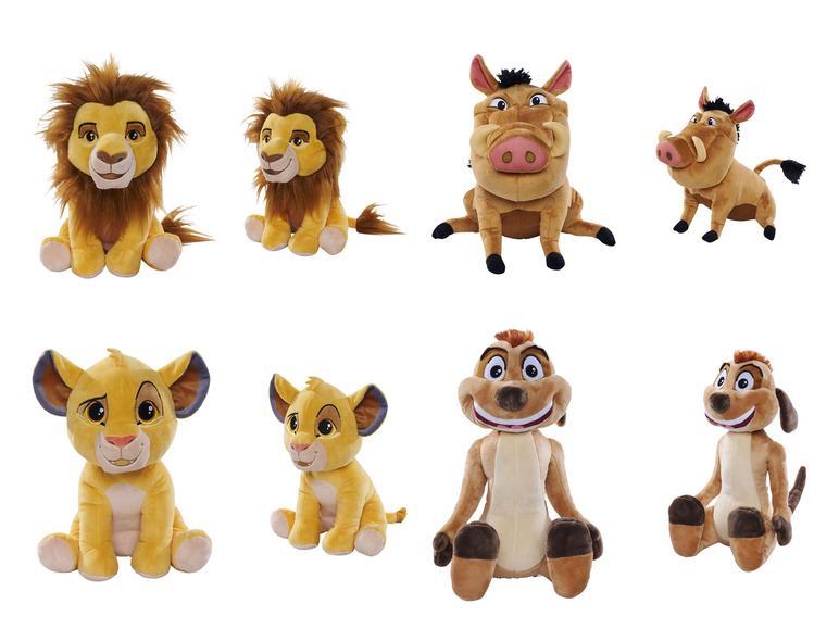 Pluche speelgoed van The Lion King, waaronder Simba, Pumbaa en Timon.