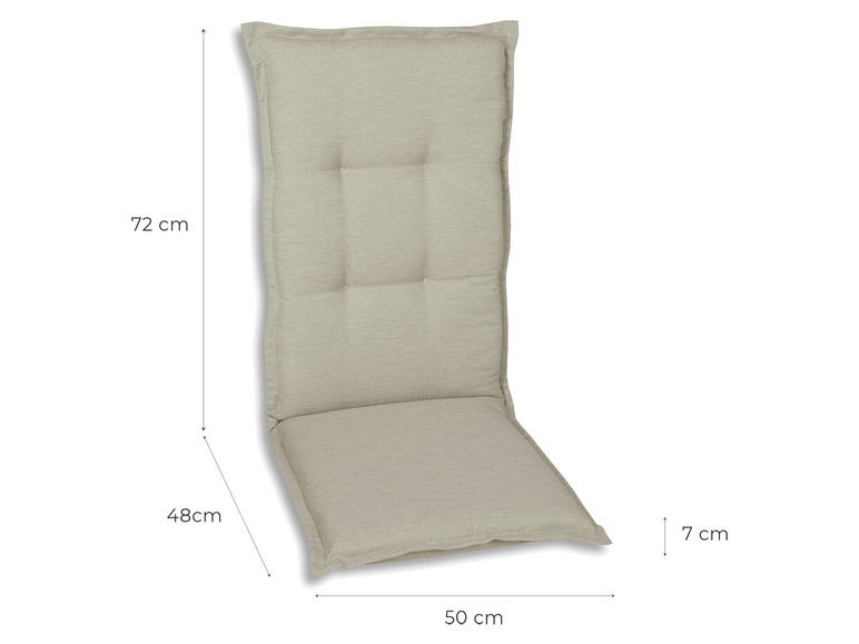 Beige stoelzitting met rugleuning voor buiten.