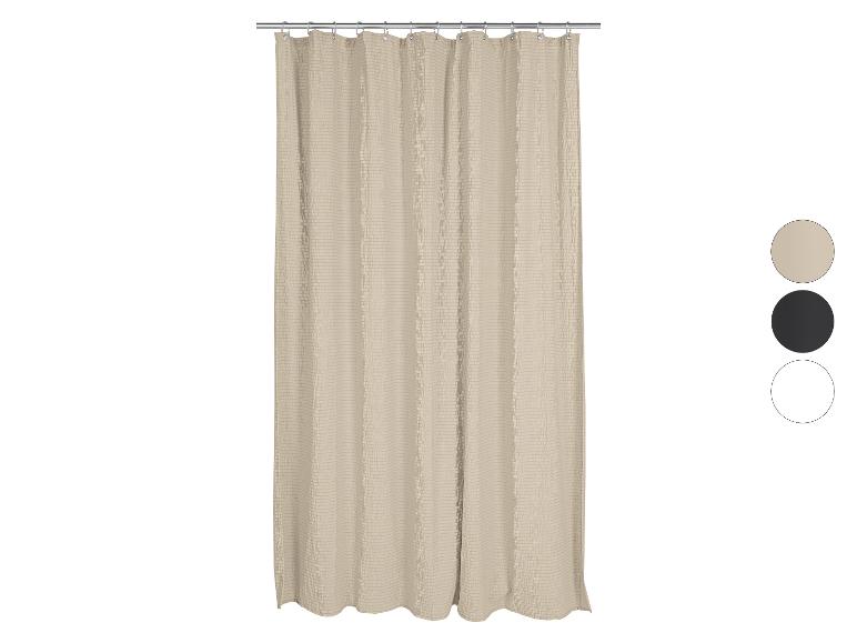 Beige douchegordijn met textuurpatroon en drie kleuropties