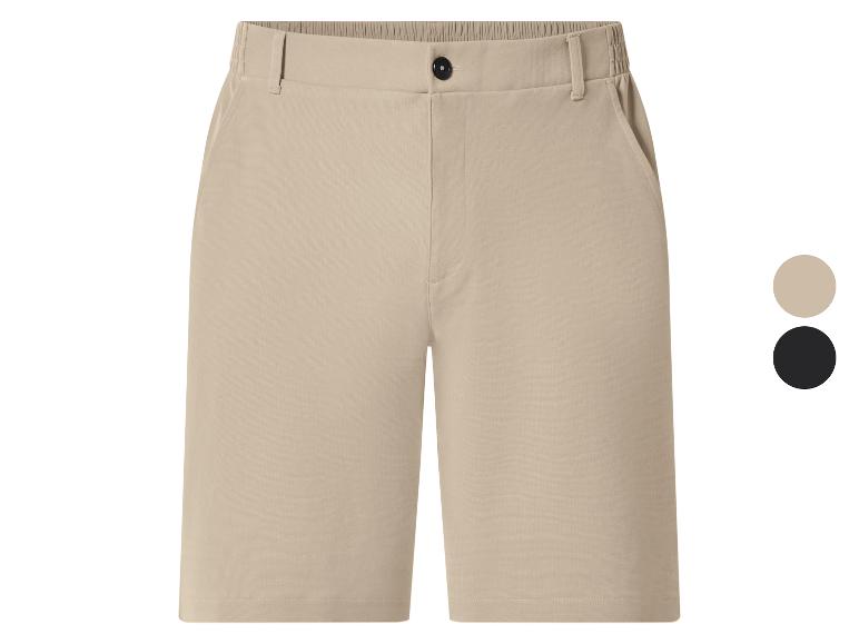 Heren beige shorts met elastische tailleband en knoopsluiting, verkrijgbaar in beige en zwart.
