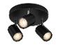 Zwarte plafondlamp met drie verstelbare spots.