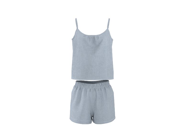 Lichtblauwe tweedelige pyjamaset met camisole top en shorts