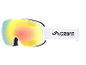 Witte skibril met meerkleurige spiegelende lens en elastische band.