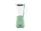 Lichtgroene blender met glazen kan en zilveren knop.