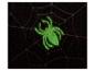 Lichtgevende groene spin op donker spinnenweb, perfect voor Halloween.