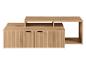 Lichte houten salontafel met geribbelde deuren en open planken.