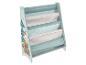 Kinderboekenrek met vossenprint en stoffen planken.