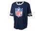 Donkerblauw NFL shirt met korte mouwen en witte strepen.