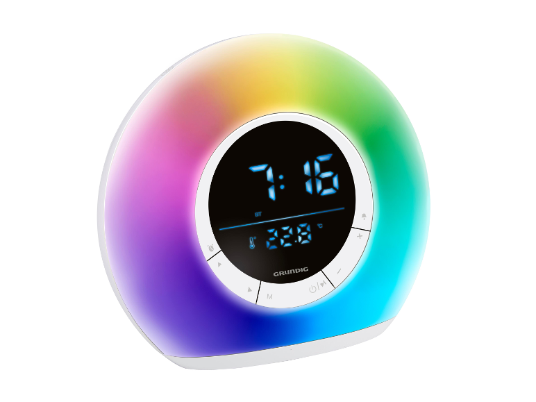 Grundig wekker met kleurrijke verlichting.