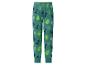 Groene kinderpyjamabroek met dinosaurus- en bladerenpatroon.