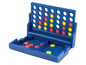 Een opengeklapt Connect Four spel met rode en gele pionnen.