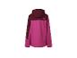 Achterkant van een Crivit meisjes jack met capuchon in twee kleuren, paars en donkerrood.