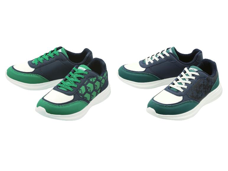 Minecraft sneakers, groen en donkerblauw.