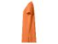 Oranje jurk met korte mouwen en zijsplitten, zijaanzicht.