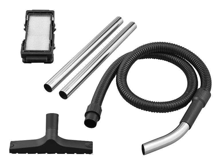 Stofzuigeraccessoires: filter, buizen, slang en vloermondstuk.
