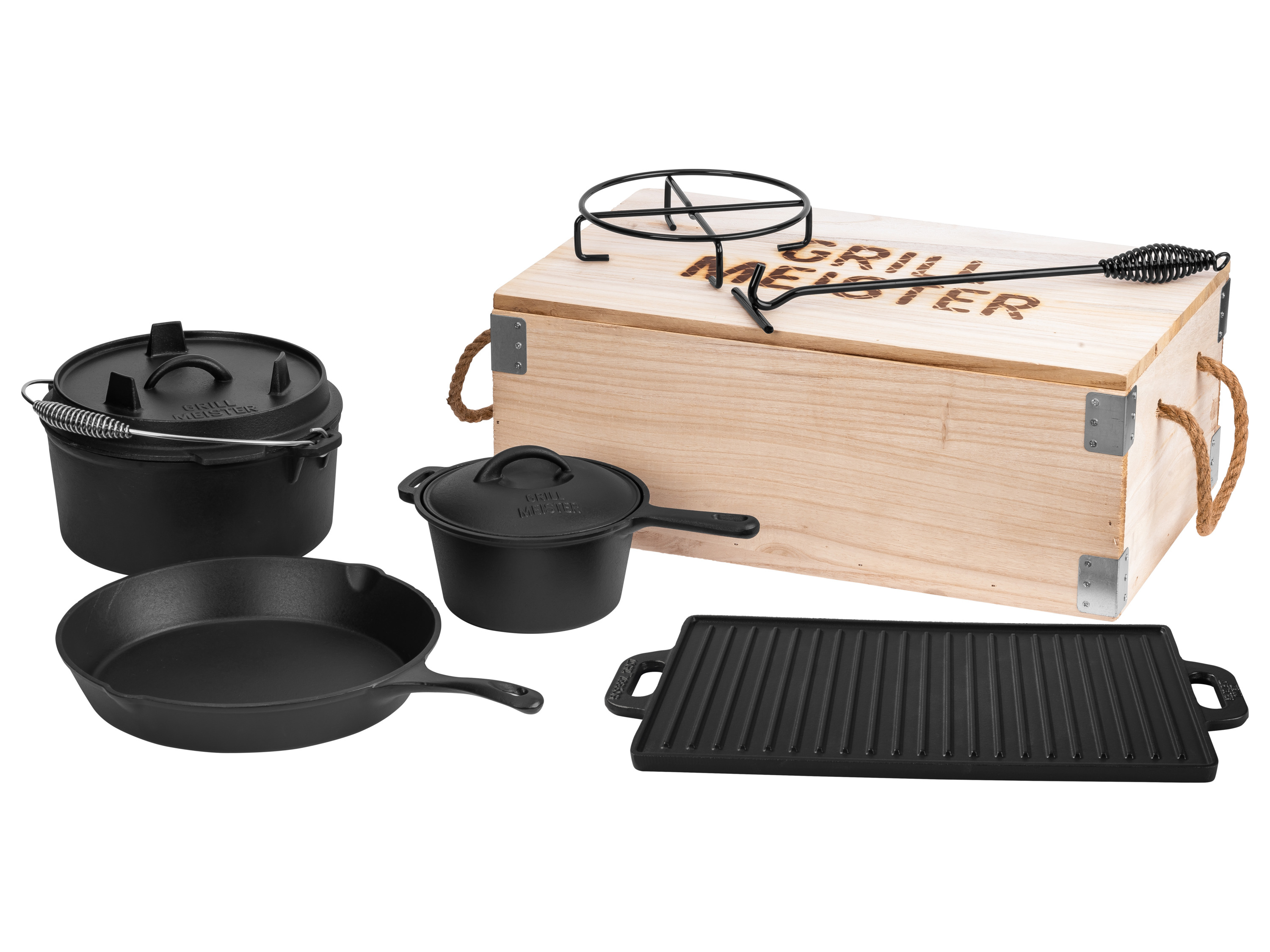 GRILLMEISTER Dutch oven set 7-delig - massief gietijzer