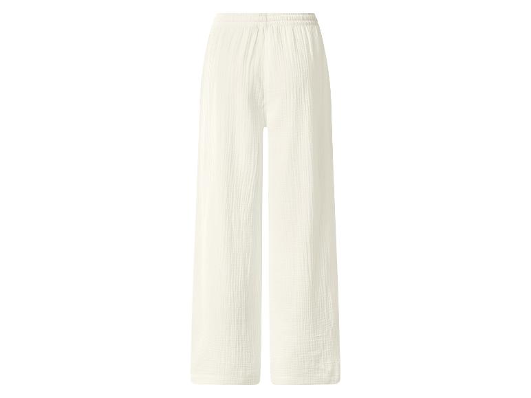 Witte wijde mousseline broek met elastische tailleband.