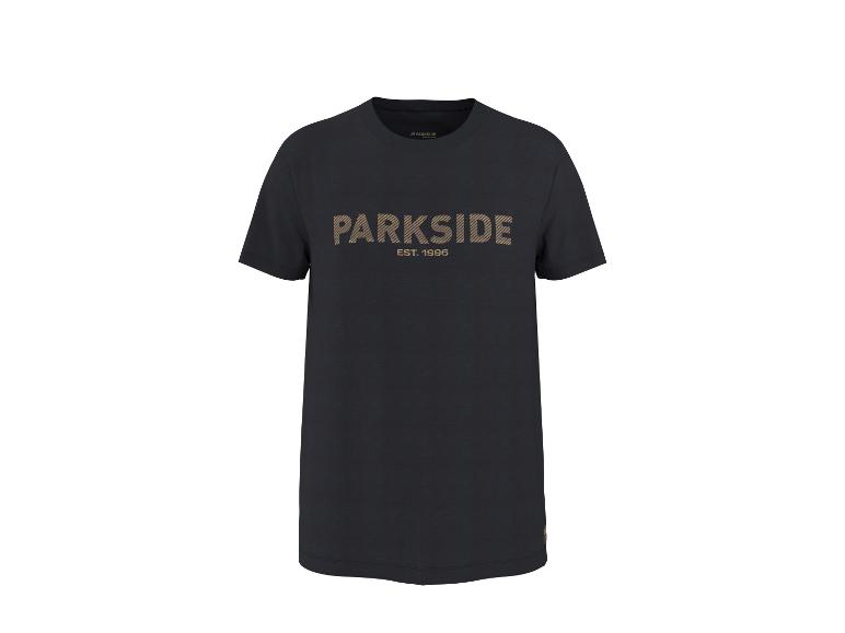 Zwart heren T-shirt met bruine opdruk 'PARKSIDE EST. 1996' op de voorkant.