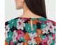 Een zwarte jurk met een grote, kleurrijke bloemenprint.