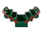 Groene gereedschapskist met drie lagen en rode handgrepen.