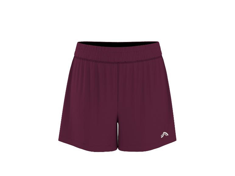 Bordeauxrode sportshorts met elastische tailleband en wit logo.