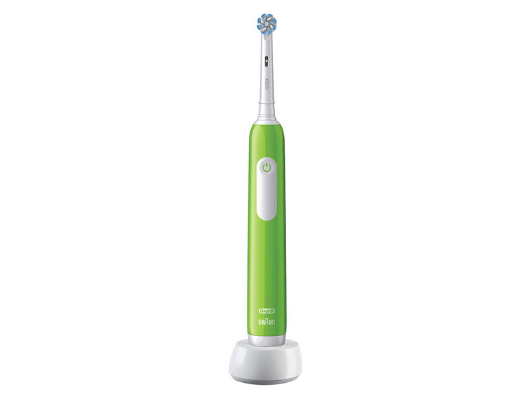 Een groene elektrische tandenborstel van Oral-B Braun.
