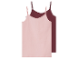 Twee camisoles in roze en bordeauxrood.