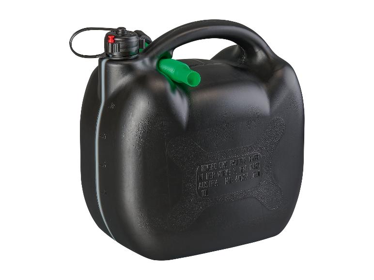 Zwarte benzine jerrycan 10L met tuit.