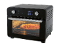 Zwarte mini-oven met digitaal display, bakt een pizza