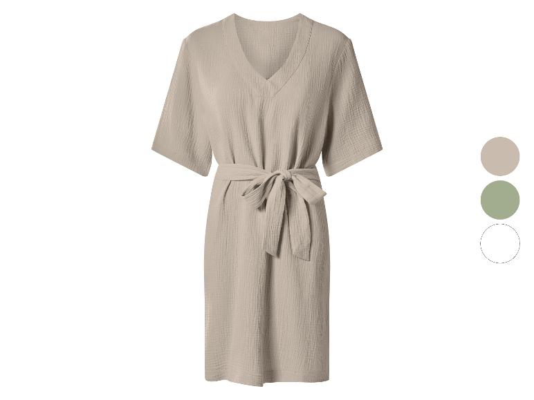 Beige damesjurk met V-hals en ceintuur, met kleuropties.