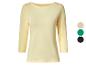Dames T-shirt met 3/4 mouwen in geel, met opties voor groen, beige en zwart.