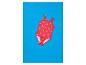 Rood kinderzwempak met aardbeienprint op een blauwe achtergrond.