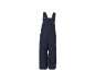Blauwe kinder sneeuwbroek met bretels en ritssluiting aan de voorkant.