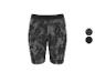 Zwart-grijze sportshort voor dames met abstract patroon en elastische tailleband.