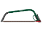 Groene en zwarte beugelzaag met een rode bladspanner.