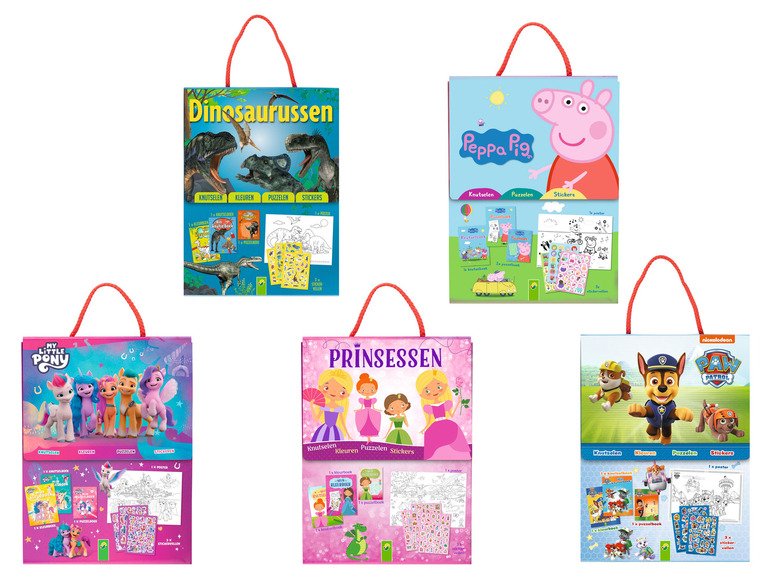 Knutselsets met dinosaurussen, Peppa Pig, My Little Pony, prinsessen en Paw Patrol.