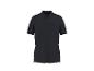 Zwart poloshirt met korte mouwen, borstzak en knopen.